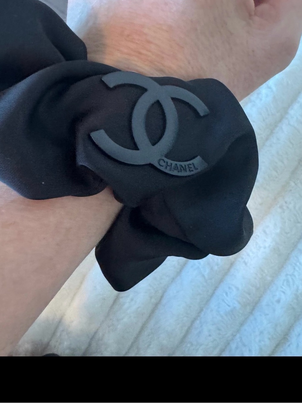 Black CC Logo Satin Scrunchie